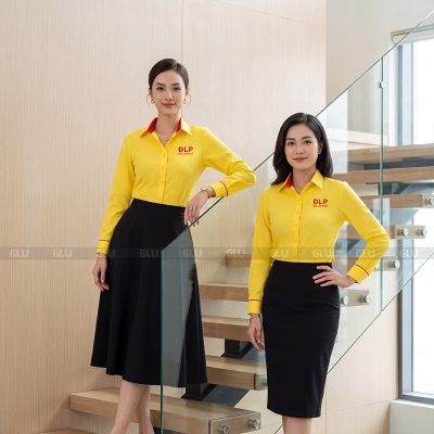 Áo đồng phục văn phòng màu vàng nổi bật 1