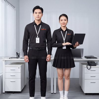Áo đồng phục văn phòng sơ mi màu đen sang trọng 1