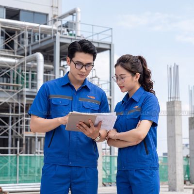 Áo lao động màu xanh bích chất lượng cao 1