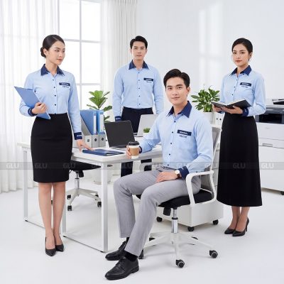 Áo sơ mi đồng phục công sở đẹp màu xanh dương phối xanh navy 2