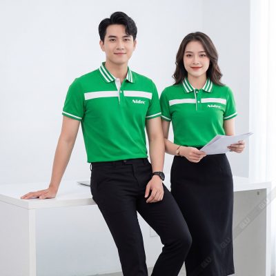 Áo thun trơn đồng phục màu xanh lá bo dệt thời thượng 3