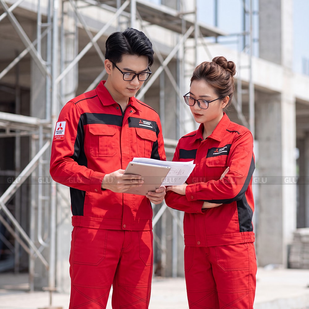 Bộ quần áo bảo hộ lao động màu đỏ phối đen sang trọng 4