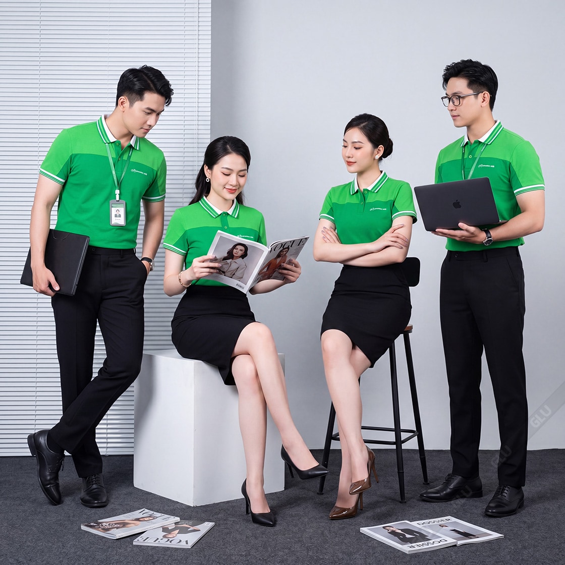 Đặt áo thun đồng phục giá rẻ ngân hàng màu xanh lá 2
