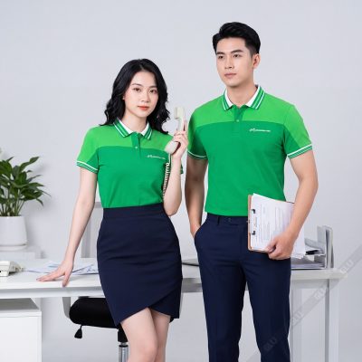 Đặt áo thun đồng phục giá rẻ ngân hàng màu xanh lá 3