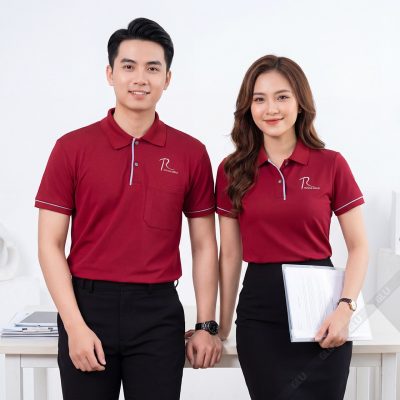 Đồng phục áo phông đẹp màu đỏ đô cao cấp 1