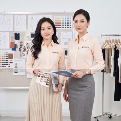 Đồng phục áo sơ mi màu be tay dài thanh lịch 2