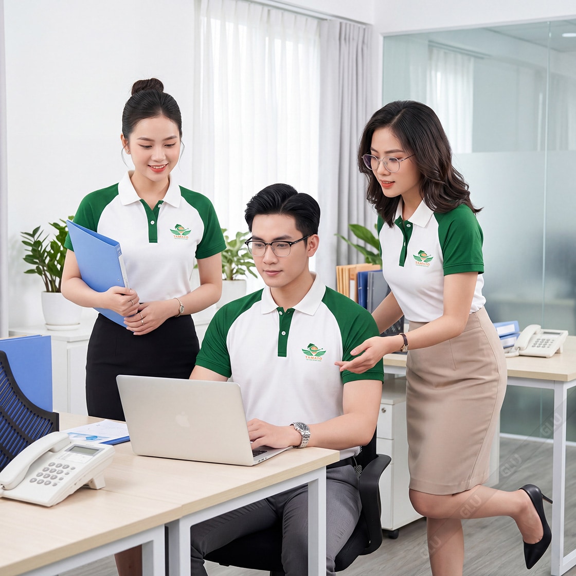 Đồng phục áo thun Yamato màu trắng phối xanh lá 3