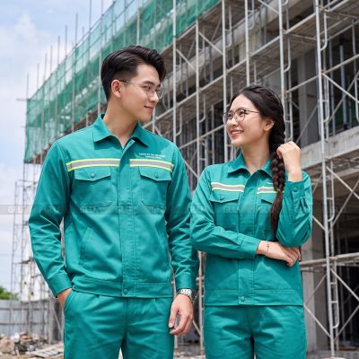 Đồng phục công nhân màu xanh ngọc có phản quang 5