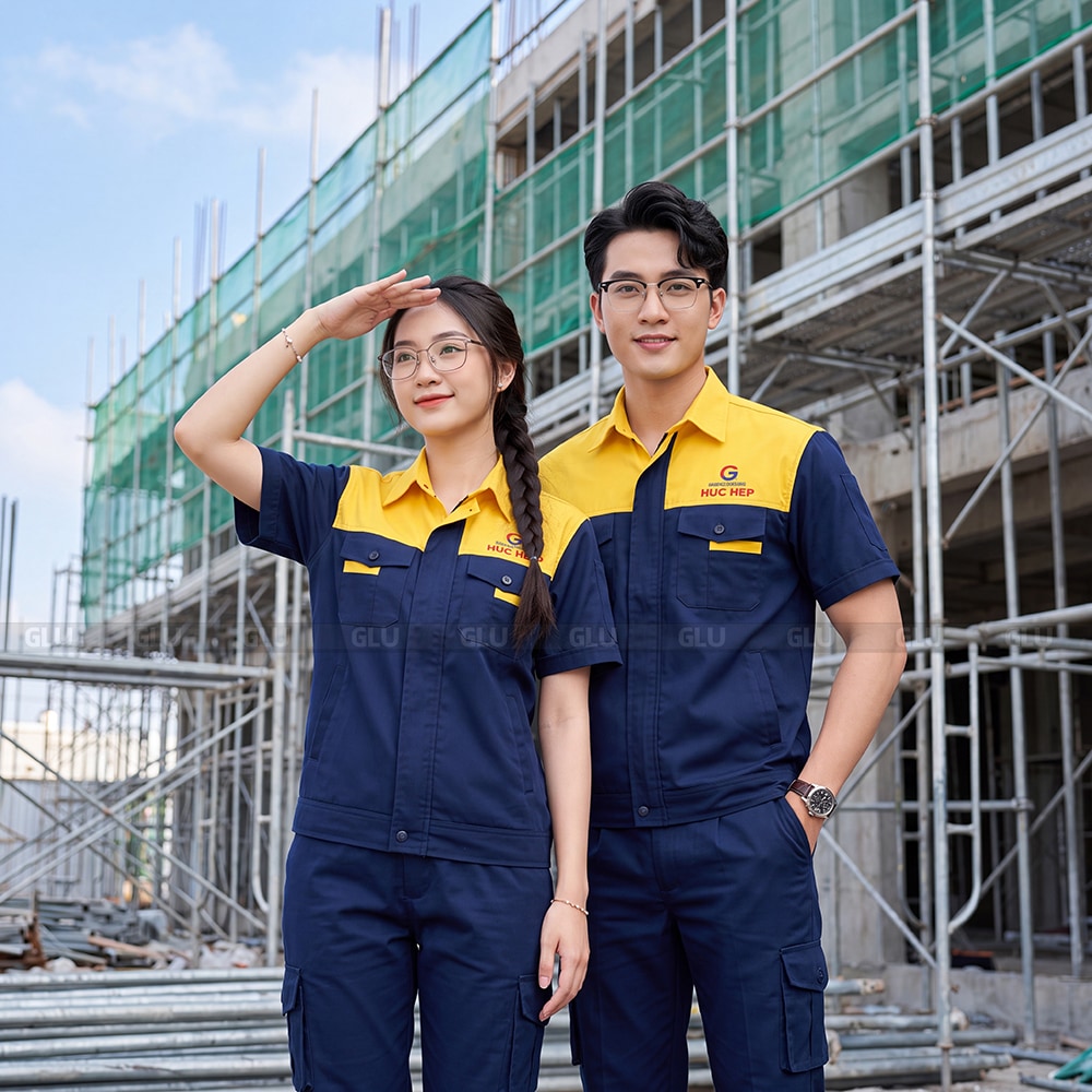 Đồng phục công nhân xây dựng màu xanh navy phối vàng cao cấp 2