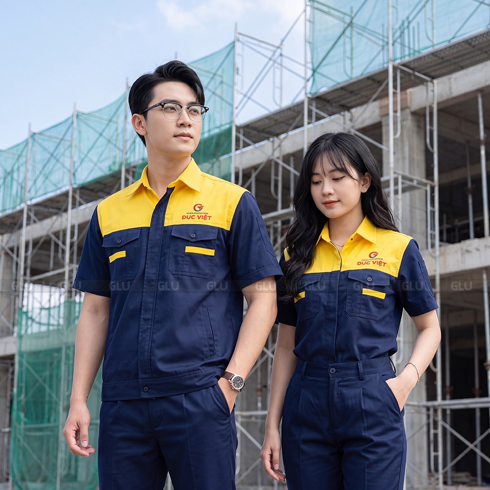 Đồng phục công nhân xây dựng màu xanh navy phối vàng cao cấp 3