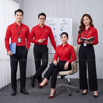 Đồng phục công sở nam màu đỏ vải Kate Mỹ cao cấp 3