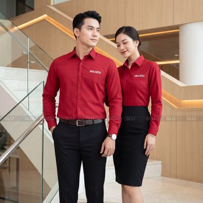 Đồng phục công sở nữ màu đỏ sang trọng 2