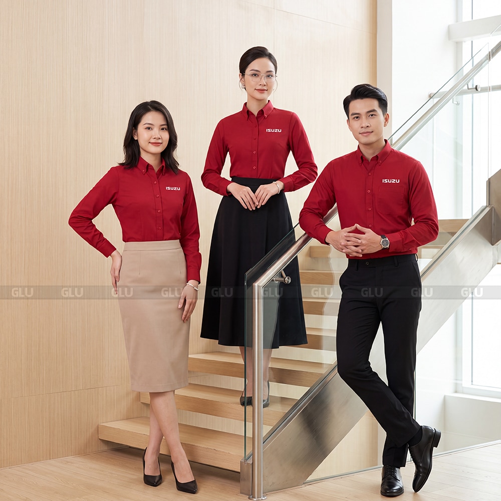 Đồng phục công sở nữ màu đỏ sang trọng 3