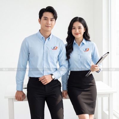 Đồng phục công sở tay dài màu xanh GCS260001 1