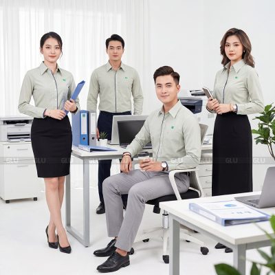 Đồng phục sơ mi nam nữ logo thêu cao cấp 3