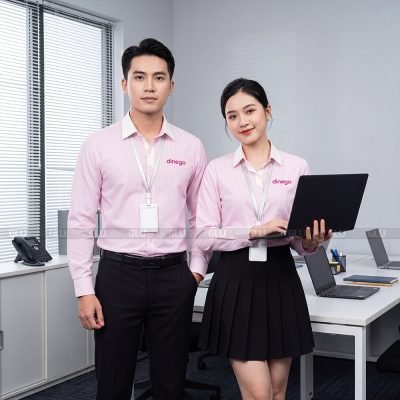 Đồng phục sơ mi nữ màu hồng tay dài cao cấp 1