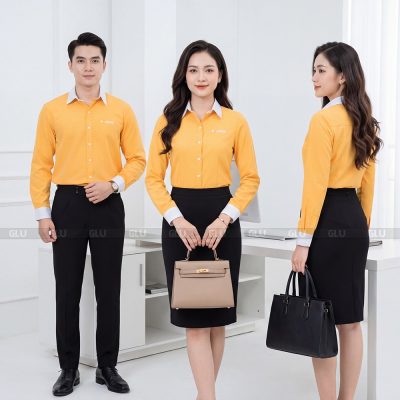 Đồng phục sơ mi tay dài màu vàng GP Bank 1