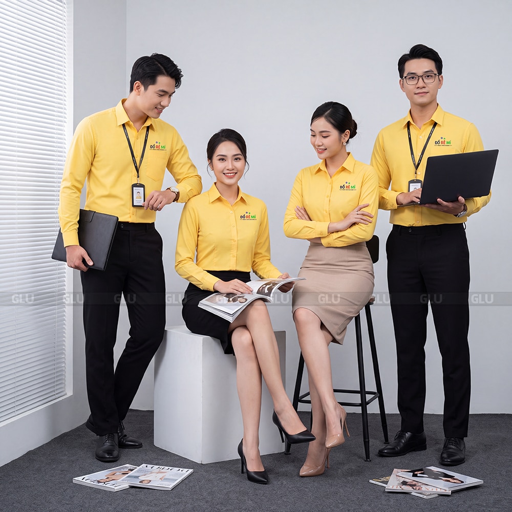 Đồng phục văn phòng đẹp màu vàng nổi bật 1