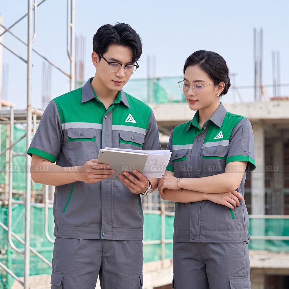 Mẫu áo đồng phục công nhân vải kaki Thành Công có phản quang 2