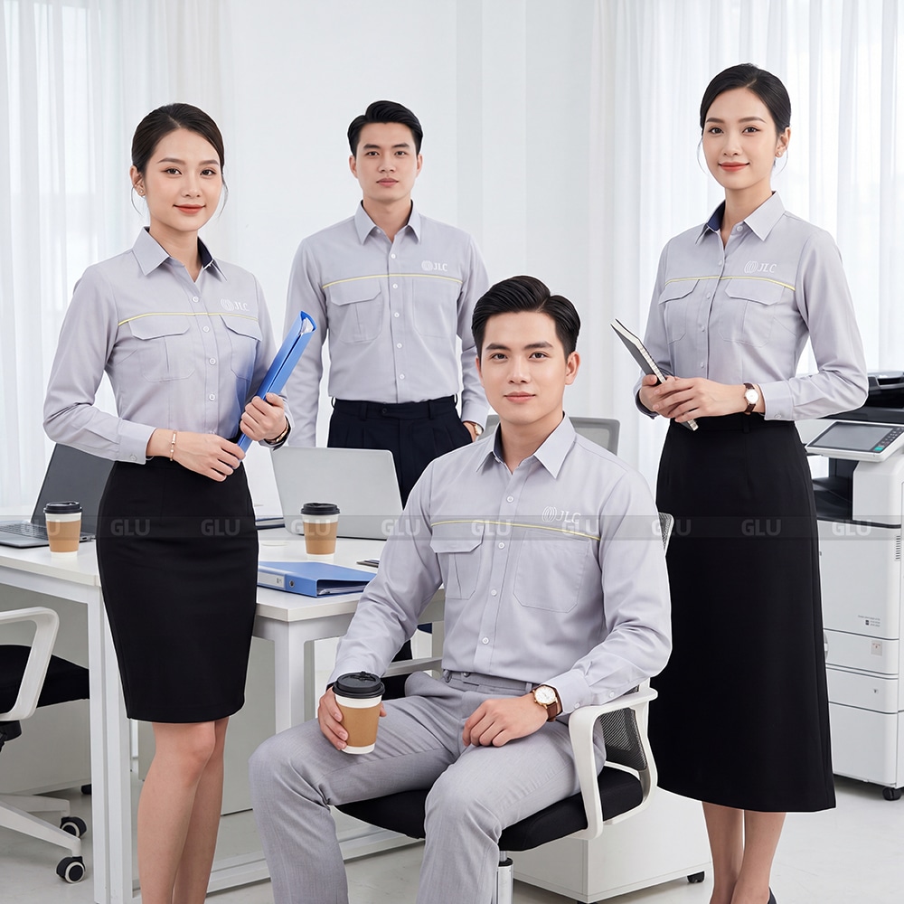 Mẫu áo sơ mi đồng phục đẹp tay dài màu xám 5