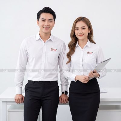 Mẫu đồng phục công sở tay dài màu trắng basic 3
