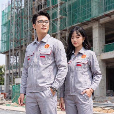 Mẫu quần áo bảo hộ đẹp màu xám logo in lụa cao cấp 5