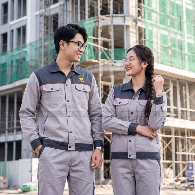 May áo công nhân giá rẻ màu xám nhạt phối xám đậm 1