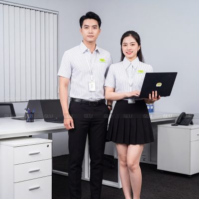 May áo sơ mi đồng phục màu trắng logo thêu cao cấp 4