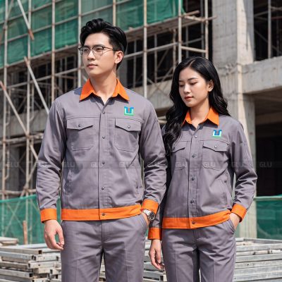 May đồ bảo hộ lao động màu xám phối cam cao cấp 1