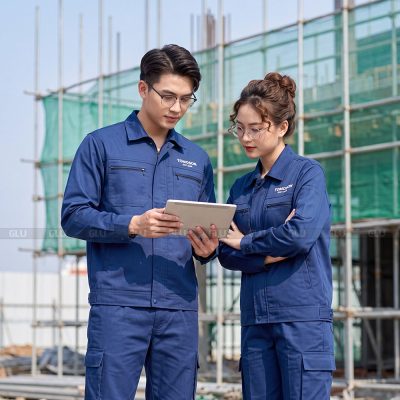 May đồng phục công nhân tay dài túi có khóa kéo 1