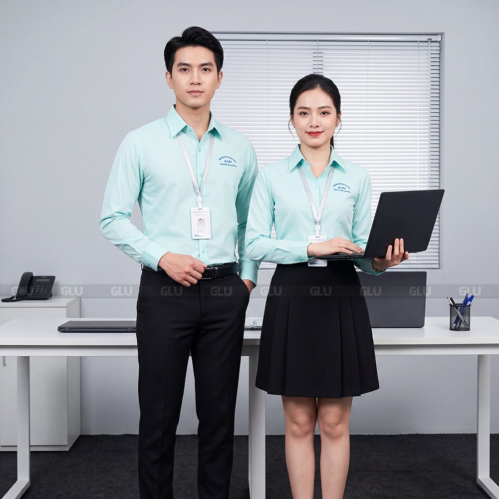 May đồng phục sơ mi màu xanh vải kate Mỹ cao cấp 6