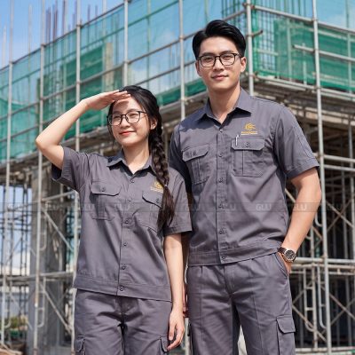 Trang phục bảo hộ lao động màu xám bền đẹp 1