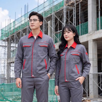 Trang phục công nhân cao cấp màu xám phố đỏ 2