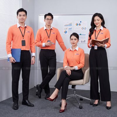 Xưởng may áo sơ mi công sở ngân hàng SHB tay dài màu cam 1