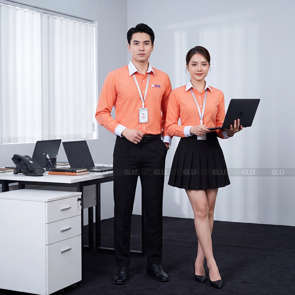 Xưởng may áo sơ mi công sở ngân hàng SHB tay dài màu cam 6