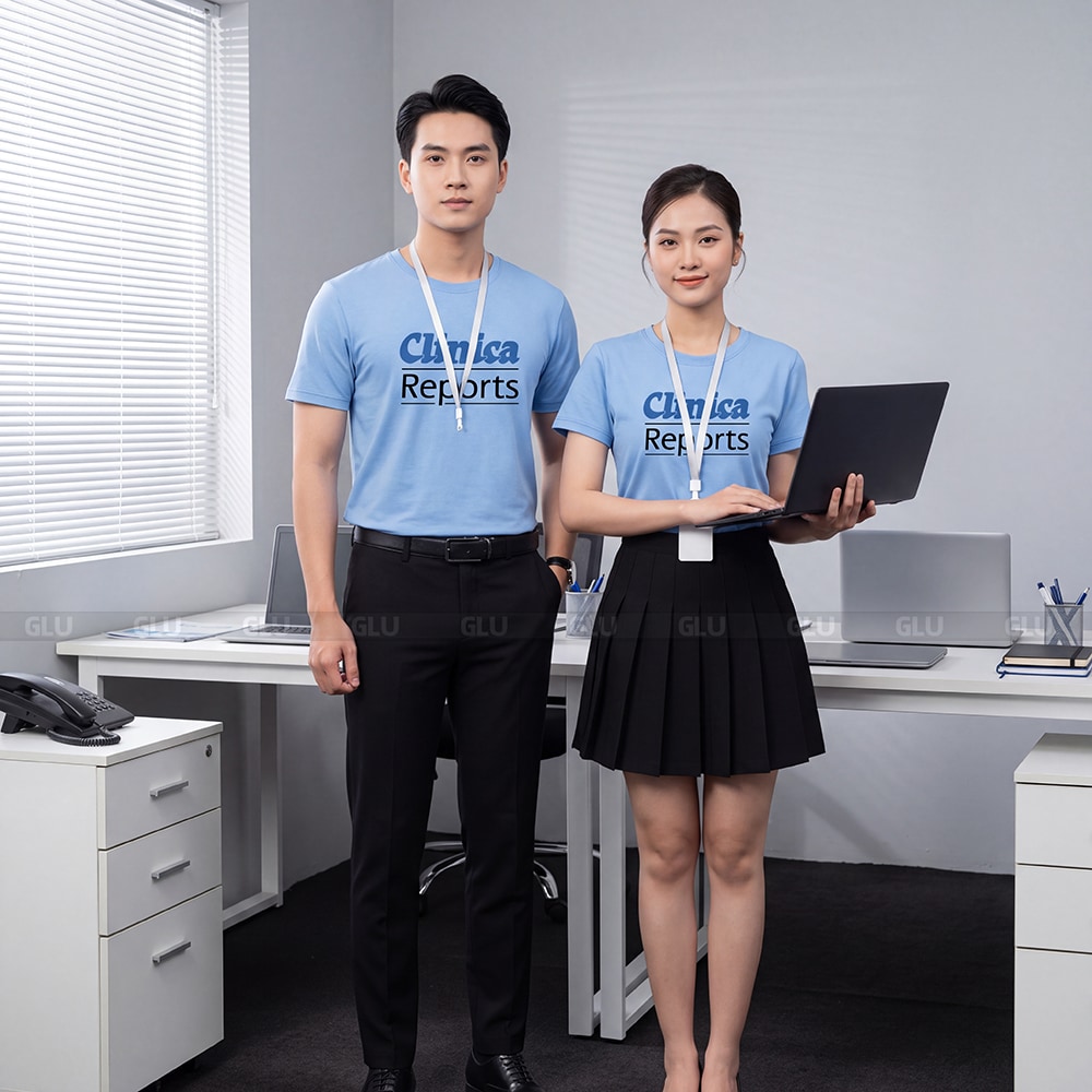 Áo cổ tròn đồng phục may sẵn màu xanh dương giá xưởng 4