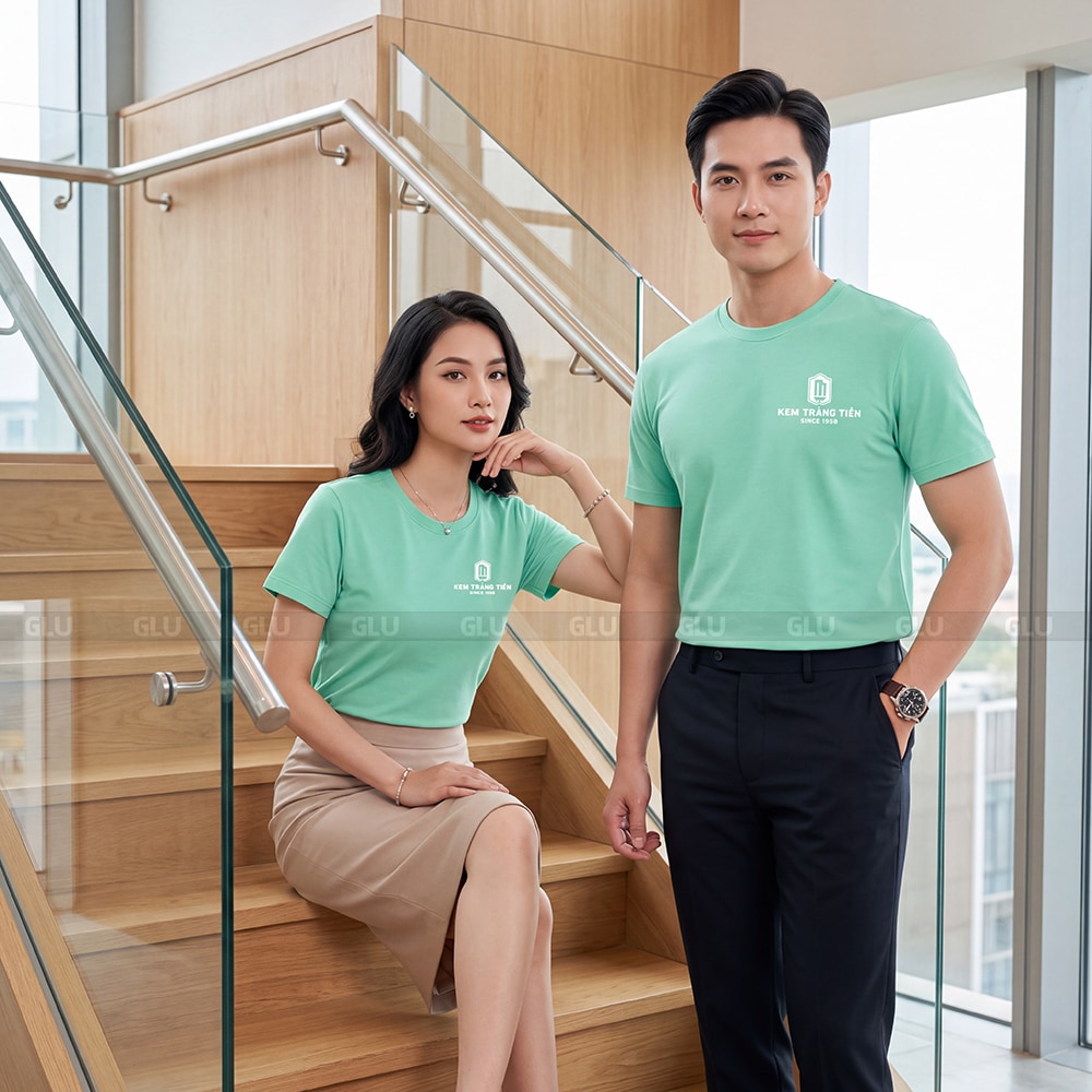 Áo thun cổ tròn có sẵn màu xanh ngọc giá tốt 3