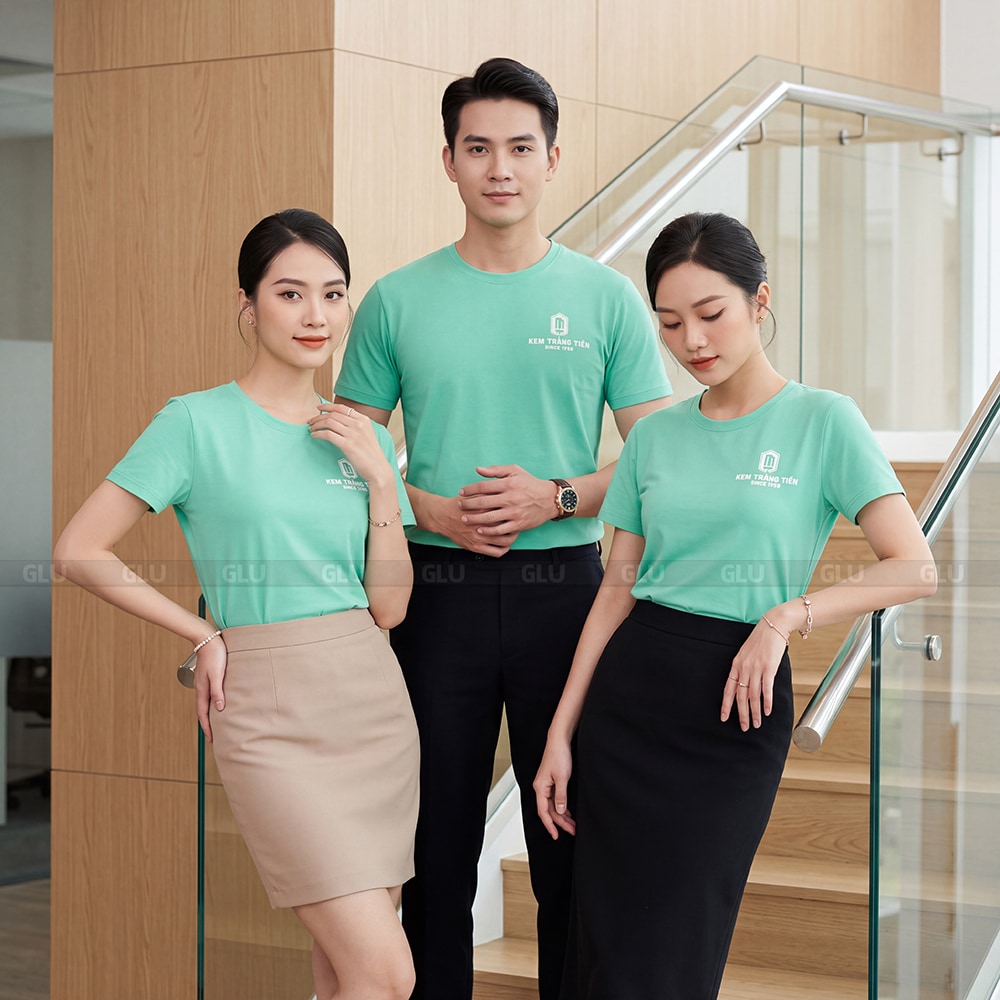 Áo thun cổ tròn có sẵn màu xanh ngọc giá tốt 6