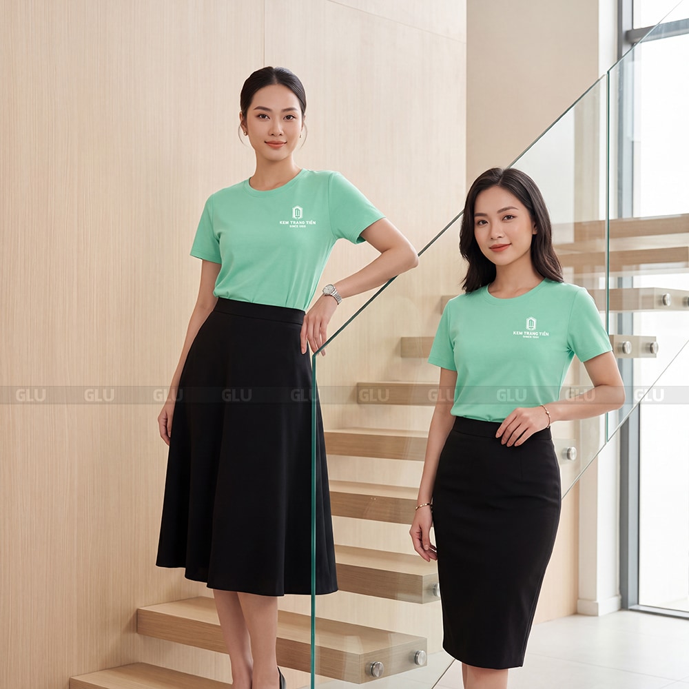 Áo thun cổ tròn có sẵn màu xanh ngọc giá tốt 7
