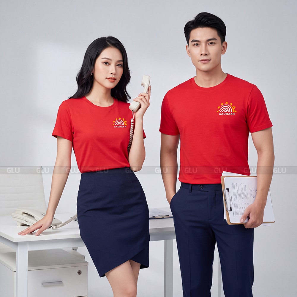 Áo cổ tròn may sẵn màu đỏ giá tốt cho doanh nghiệp 7