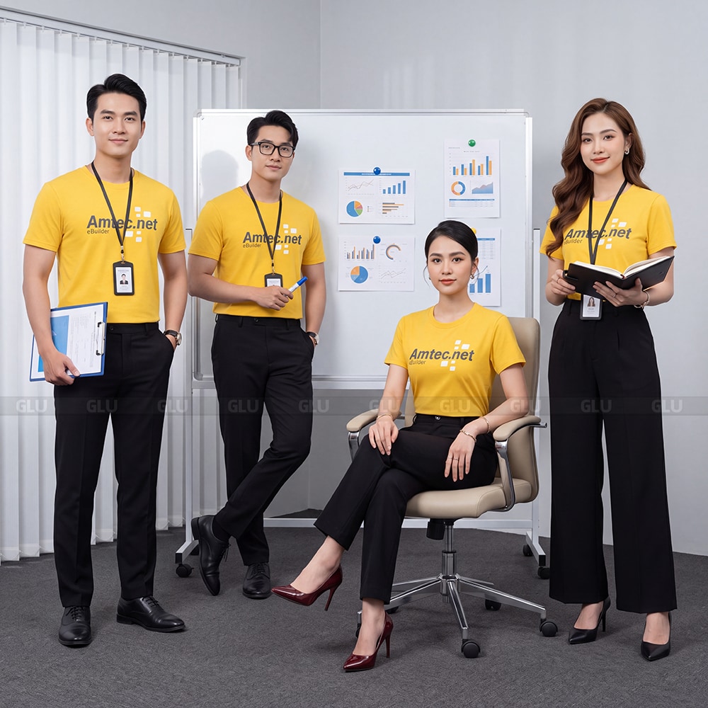 Đồng phục cổ tròn có sẵn đẹp màu vàng 2