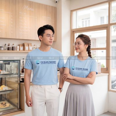 Áo cổ tròn đồng phục may sẵn chất vải Sufa màu xanh dương 6