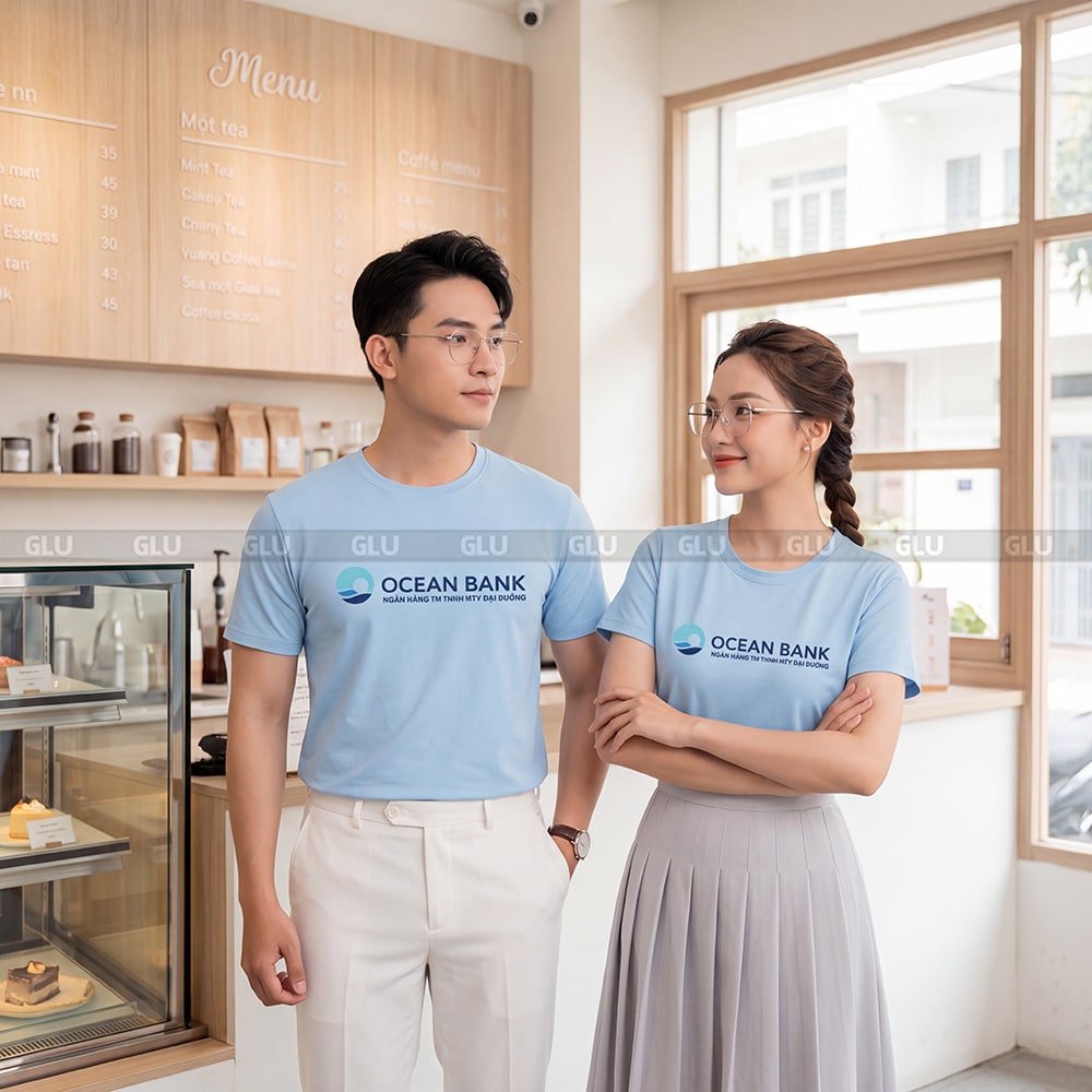 Áo cổ tròn đồng phục may sẵn chất vải Sufa màu xanh dương 6