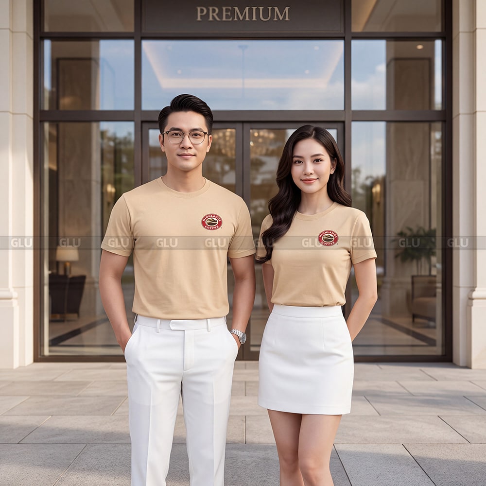 Áo cổ tròn đồng phục may sẵn màu be đẹp CT02025 2