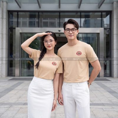 Áo cổ tròn đồng phục may sẵn màu be đẹp CT02025 3