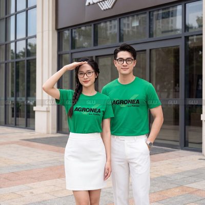 Áo cổ tròn đồng phục may sẵn màu xanh giá rẻ 3