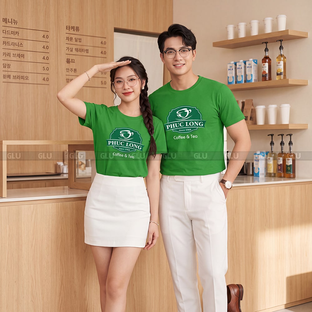 Áo cổ tròn đồng phục may sẵn màu xanh lá cây giá rẻ 3
