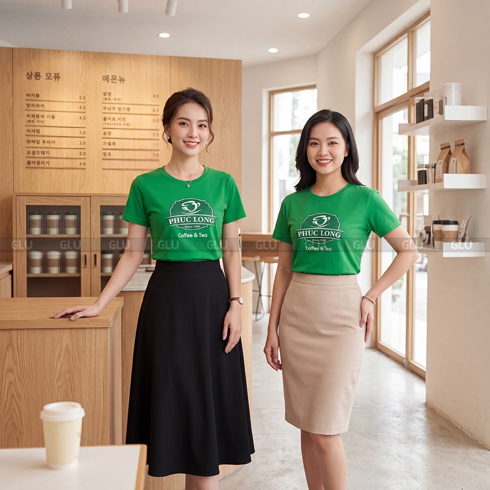 Áo cổ tròn đồng phục may sẵn màu xanh lá cây giá rẻ 5