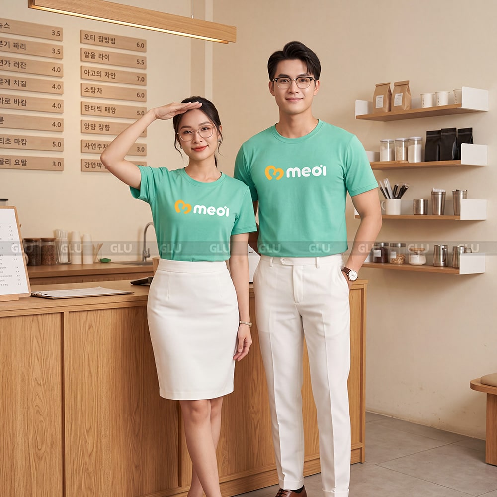 Áo cổ tròn đồng phục may sẵn màu xanh ngọc bích CT01020 2