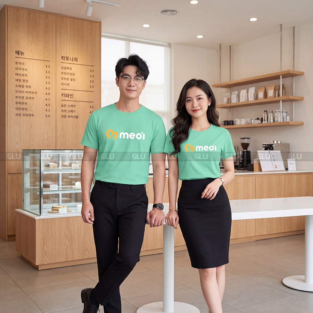 Áo cổ tròn đồng phục may sẵn màu xanh ngọc bích CT01020 3